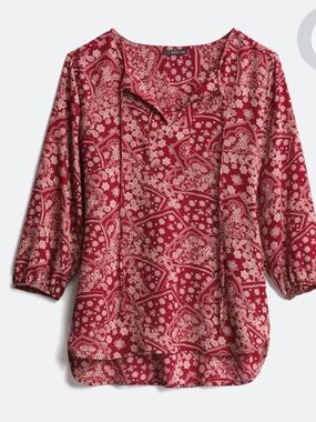West Kei Red Paisley V-Neck Tie-Front Blouse